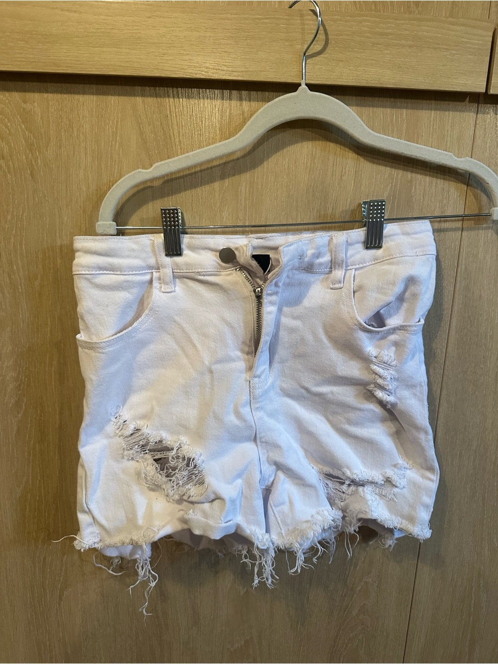 SHEIN White Distressed Ripped Denim Shorts